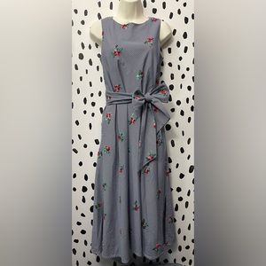 Anne Klein gingham floral embroidered midi dress